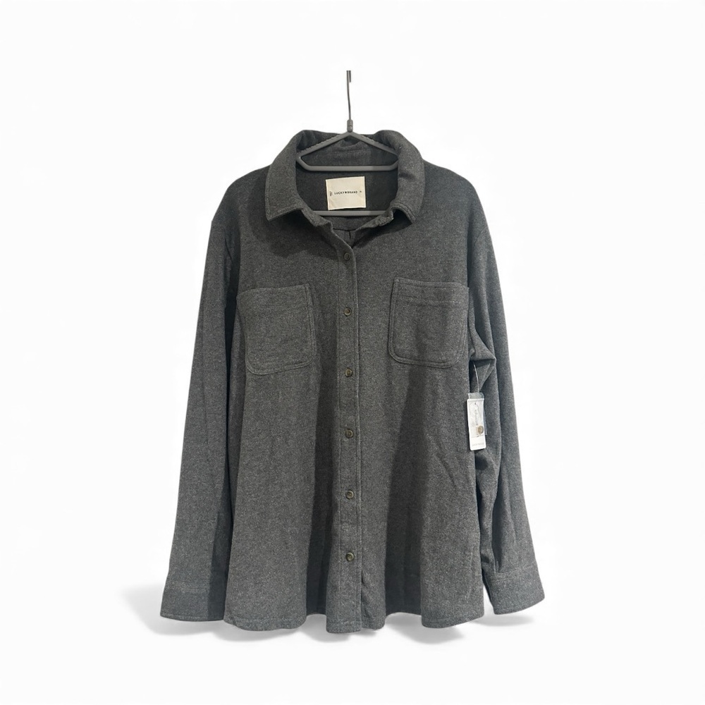 L u c k y Brand | Utility Cloud Soft Long Sleeve Gray Flannel Button Down Top - Picture 2 of 8
